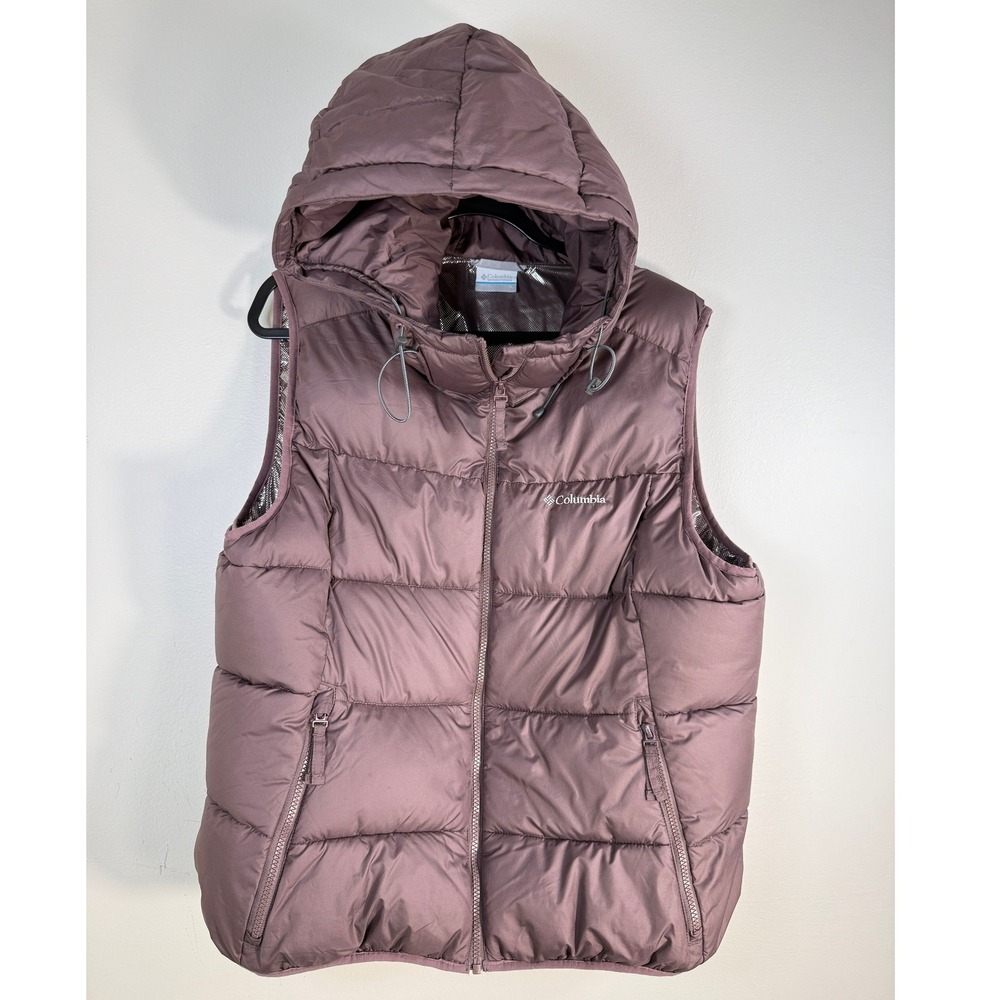 Columbia Pike Lake II Puffer Vest Women XL Purple Insulated Omni-Heat Hooded EUC